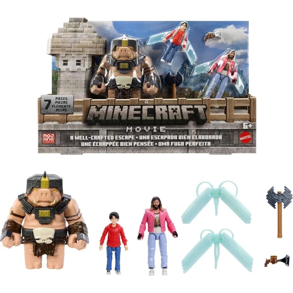 Mattel A Minecraft Movie Well-Crafted Escape Piglin Warrior Jack Black Steve Set